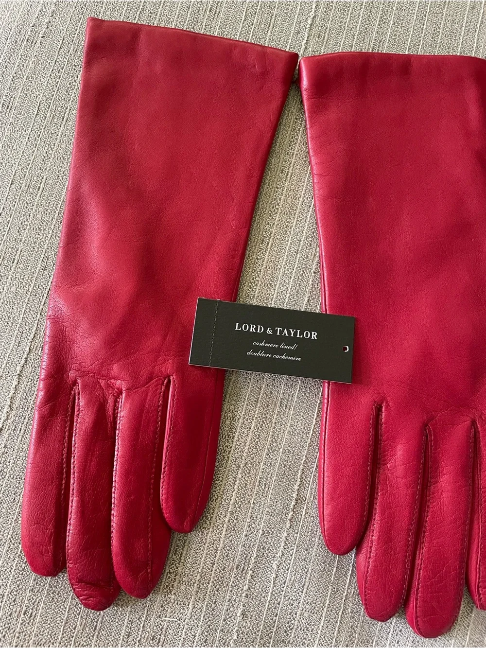 Lord & Taylor Red Leather Long Gloves